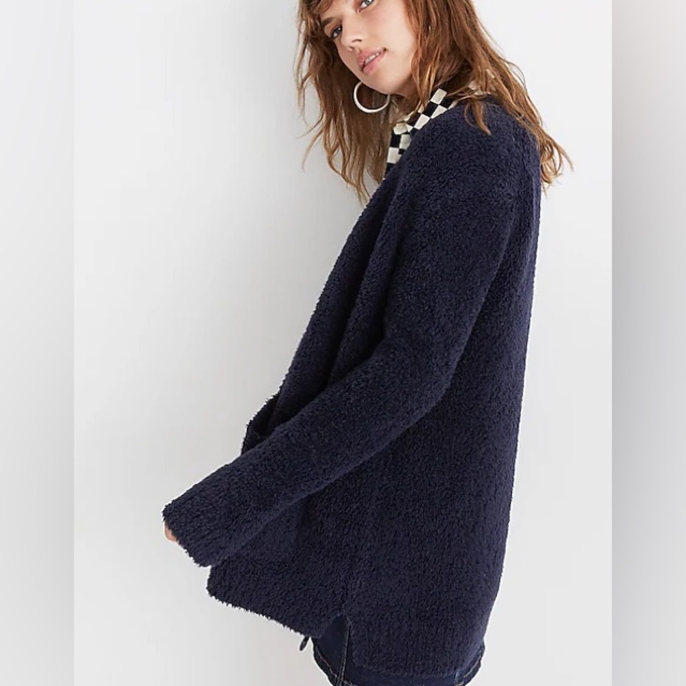 Madewell Teddy Navy Blue Fuzzy Open Front Cardigan XS Relaxed Roomy Oversized - Picture 2 of 14